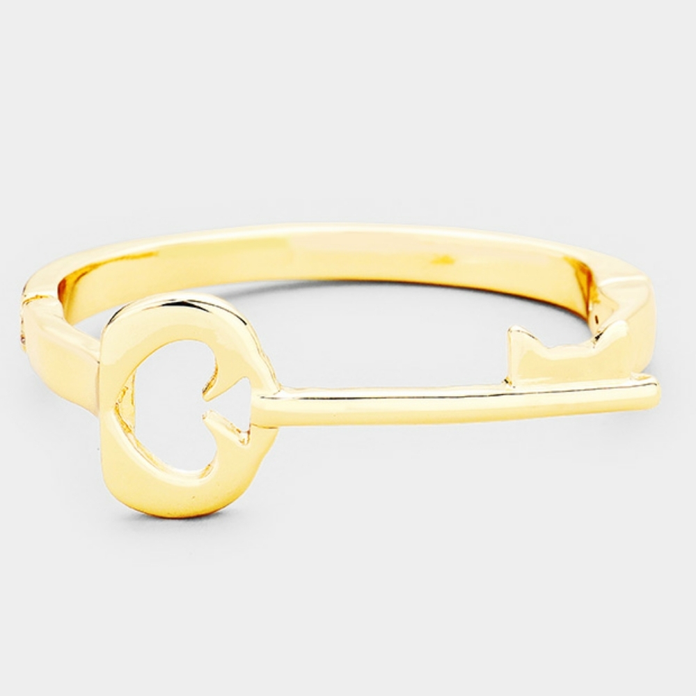 Gold Spade Key Metal Bangle Magnetic Bracelet Fashion Statement Jewelry